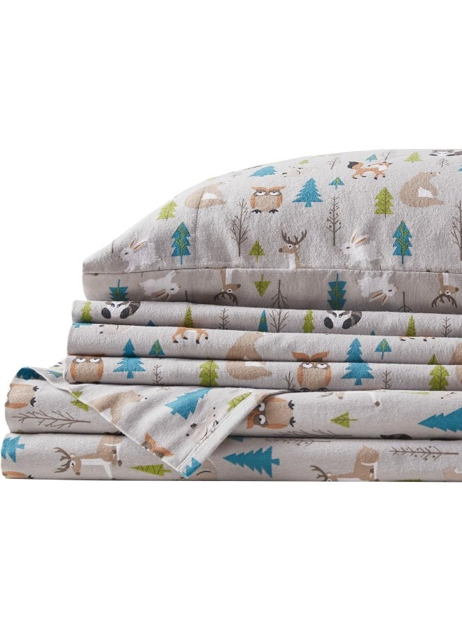 Comfort Spaces - Comfort Spaces Cotton Flannel Breathable Warm Deep Pocket Sheets with Pillow Case Bedding, Twin, Multi Forest Animal 3 Piece - Image 1