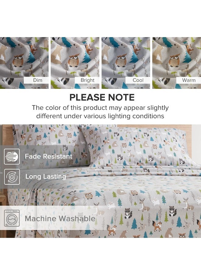 Comfort Spaces - Comfort Spaces Cotton Flannel Breathable Warm Deep Pocket Sheets with Pillow Case Bedding, Twin, Multi Forest Animal 3 Piece - Image 1