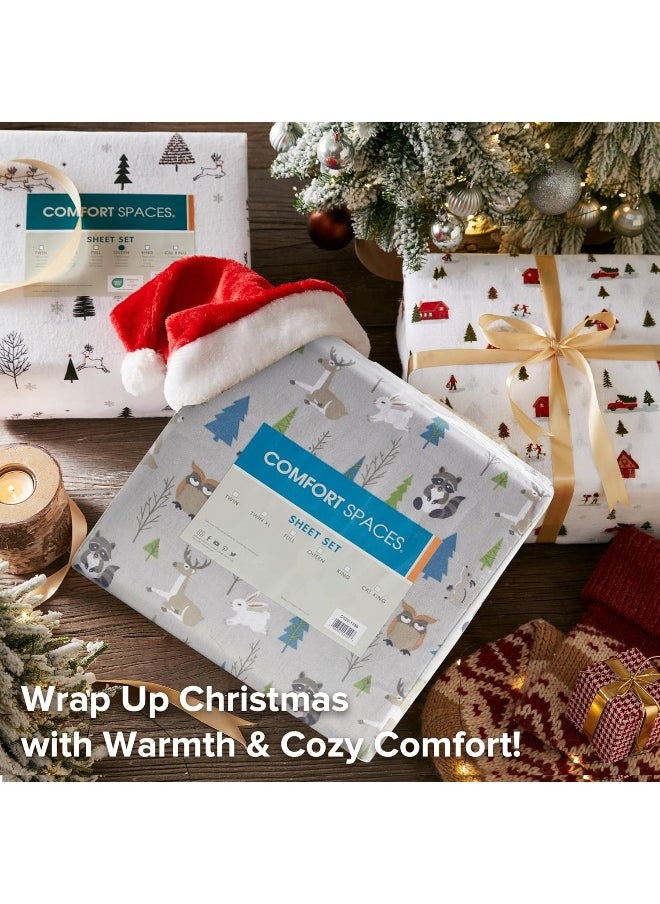 Comfort Spaces - Comfort Spaces Cotton Flannel Breathable Warm Deep Pocket Sheets with Pillow Case Bedding, Twin, Multi Forest Animal 3 Piece - Image 1