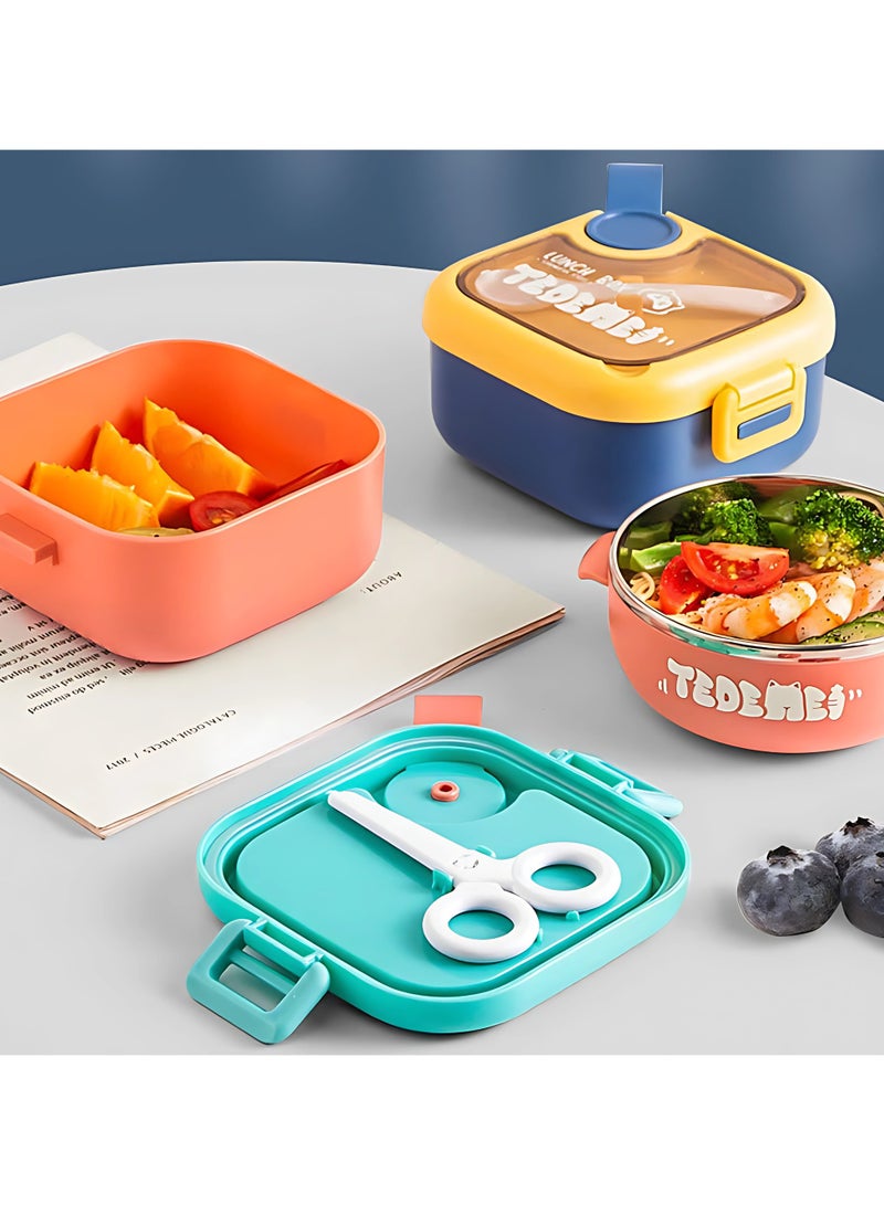 Twisoo Lunchmate Kids Cereal Lunch Box with Stainless Steel Bowl, Spoon and Plastic Scissors - Double Decker BPA Free Clip Lock Leakproof Spill proof - 2 Compartment Design 750ml (Pink) - Image 2