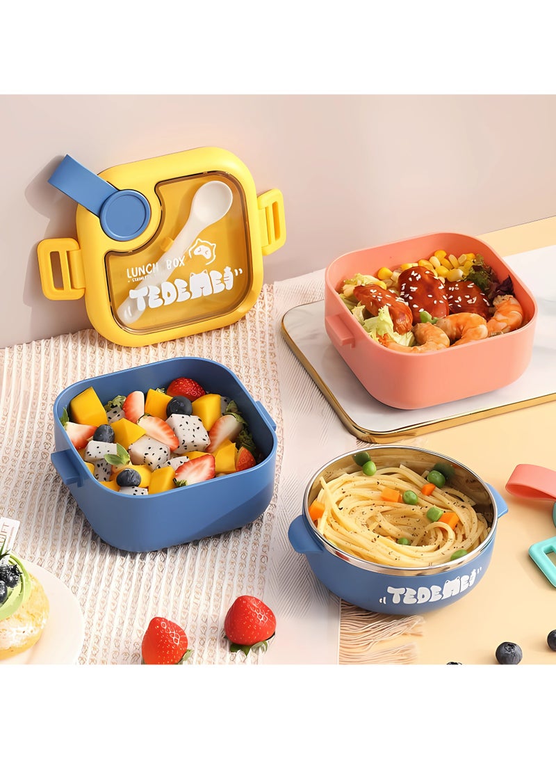 Twisoo Lunchmate Kids Cereal Lunch Box with Stainless Steel Bowl, Spoon and Plastic Scissors - Double Decker BPA Free Clip Lock Leakproof Spill proof - 2 Compartment Design 750ml (Pink) - Image 5