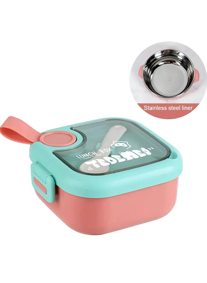 Twisoo Lunchmate Kids Cereal Lunch Box with Stainless Steel Bowl, Spoon and Plastic Scissors - Double Decker BPA Free Clip Lock Leakproof Spill proof - 2 Compartment Design 750ml (Pink) - Image 1