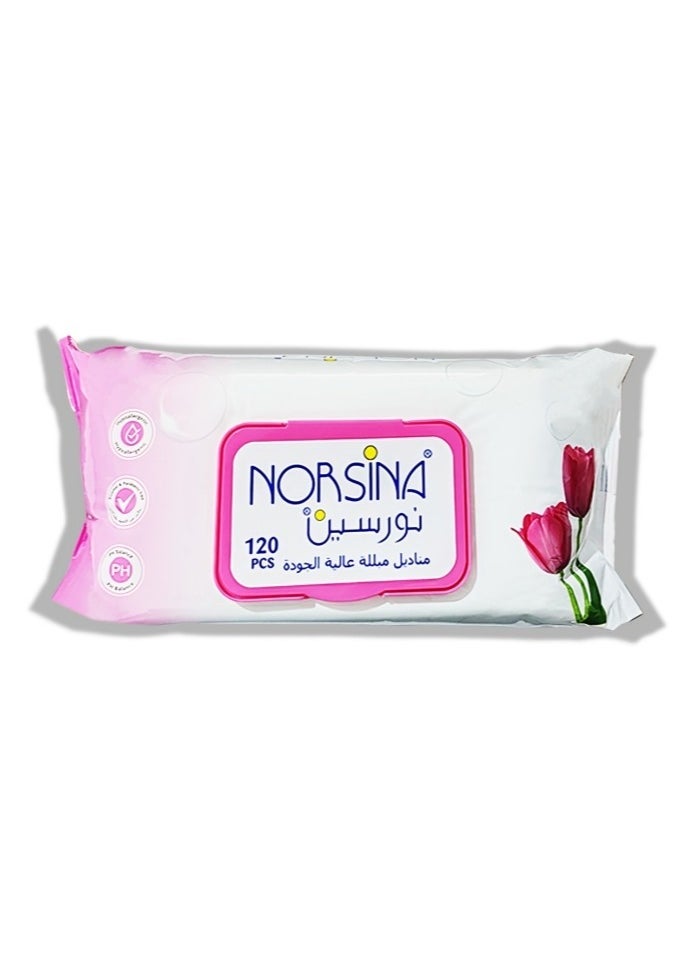 Norsina Premium Wet Wipes Tulip Flower 120 Pcs - Image 1