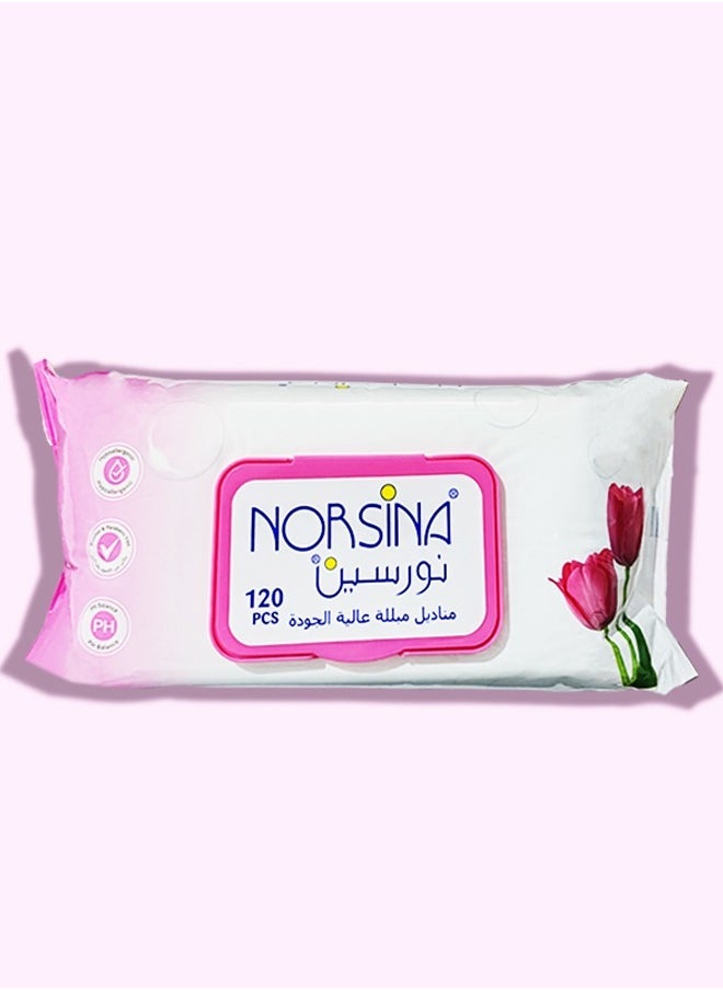 Norsina Premium Wet Wipes Tulip Flower 120 Pcs - Image 2