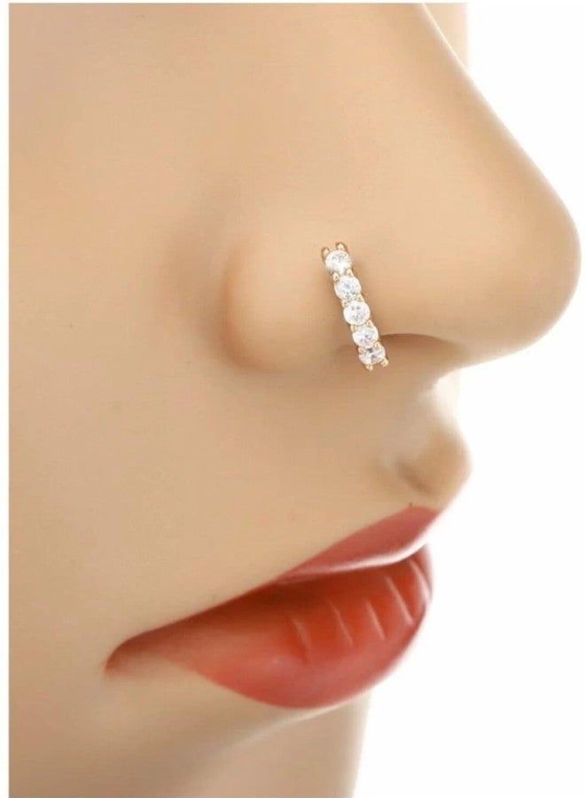RENU CREATION House Of Common Diamond Gold-Plated Plated Metal, Alloy, Brass, Tungsten Nose Ring Gold::White - Image 1