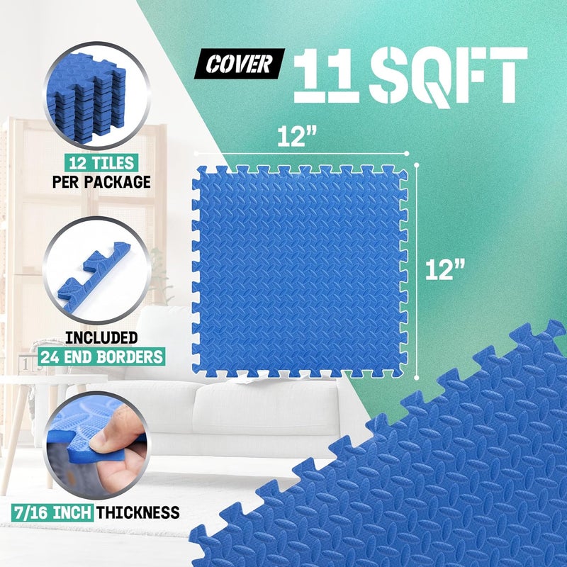 Yes4All Interlocking Floor Mats with Border – Foam/Gym Floor Mats with EVA Interlocking Tiles (12 Square Feet – Blue – 12 Tiles) - Image 2