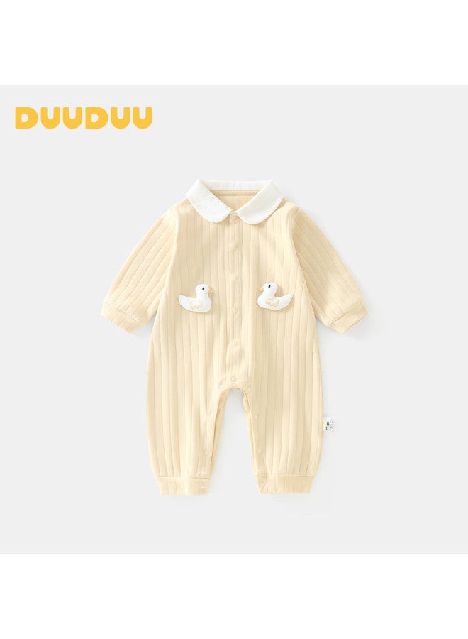Duuduu Baby Clothes Uni Solid Color Romper Newborn Long Sleeve Jumpsuit Spring Autumn Yellow 90cm - Image 1