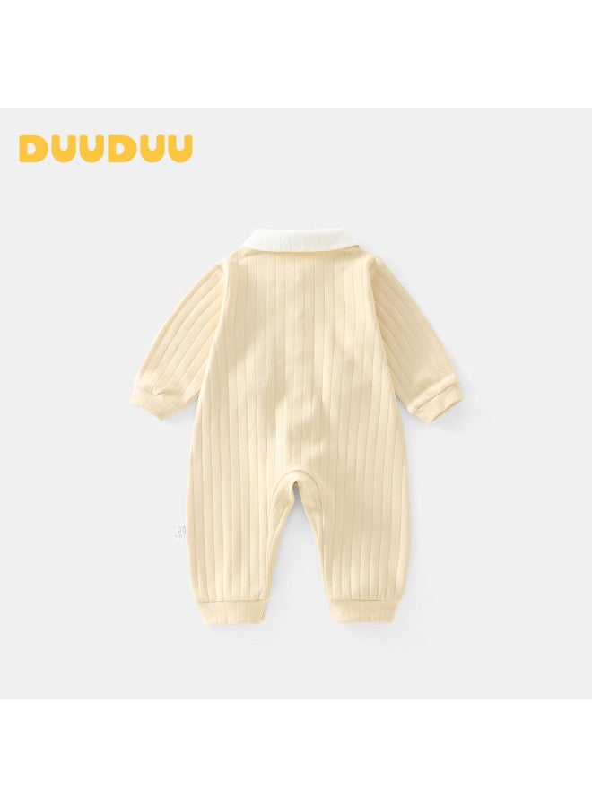 Duuduu Baby Clothes Uni Solid Color Romper Newborn Long Sleeve Jumpsuit Spring Autumn Yellow 90cm - Image 2