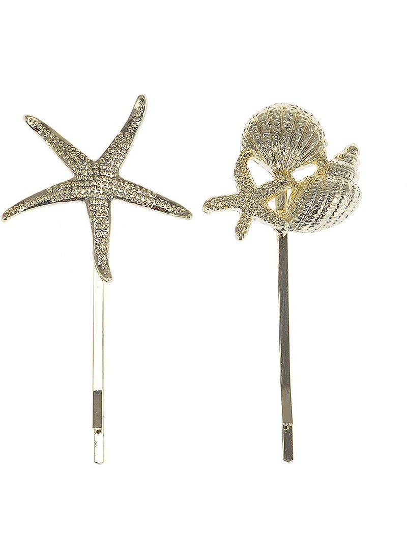 Alilang Alilang Golden Tone Metal Cute Simple Starfish Shells Two Hair Pin Set 
