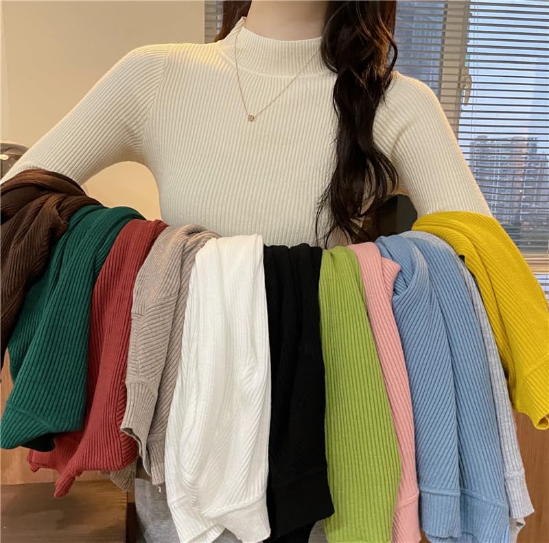 ICW Women Knitted Ribbed Stretchable High Neck Long Sleeves Pull Over Top Sweater Dn68 (in, Alpha, S, Regular, Mock Neck) - Image 3