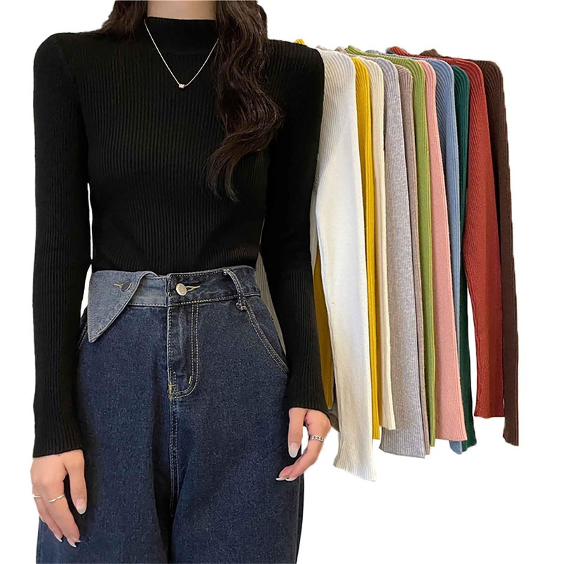 ICW Women Knitted Ribbed Stretchable High Neck Long Sleeves Pull Over Top Sweater Dn68 (in, Alpha, S, Regular, Mock Neck) - Image 4