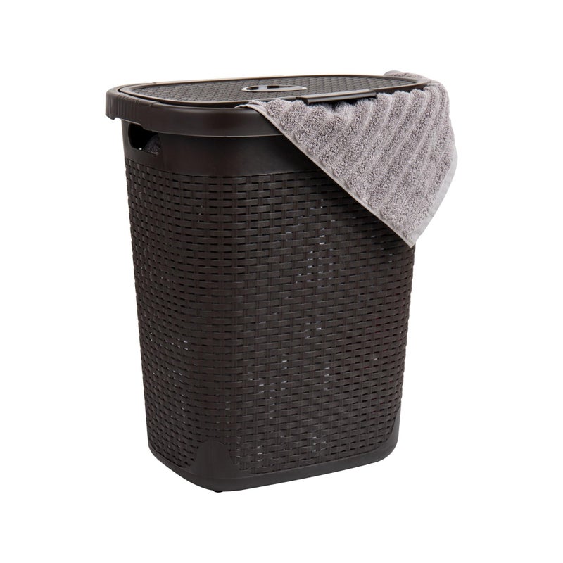 Mind Reader 50L Slim Laundry Hamper Clothes Basket Lid Wicker Design Plastic 1765L x 1375W x 21H Brown