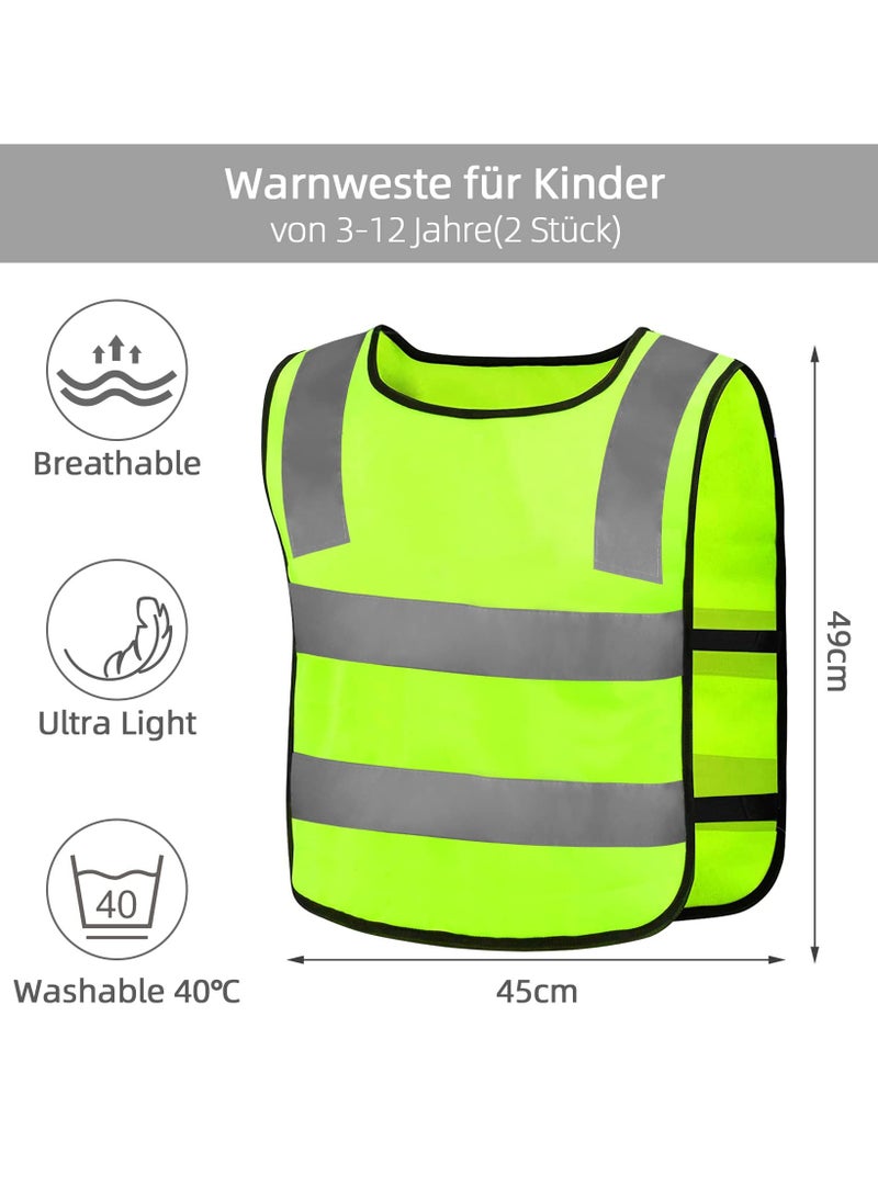 Children's Safety Vest Set - 2pcs Reflective Neon Yellow Vests for Better Visibility in Traffic, Ideal for Biking Ages 3-12 Years.  - Image 3