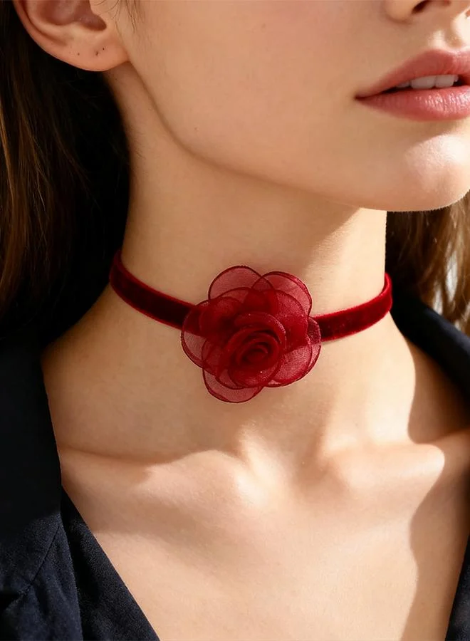 Take Two Plain Velvet Flower Choker Necklace