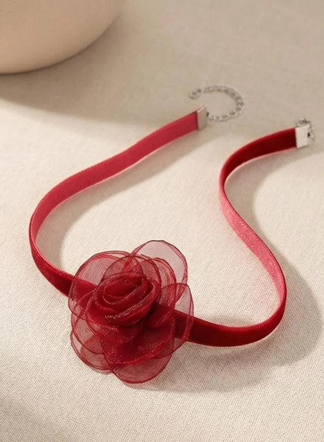 Take Two Plain Velvet Flower Choker Necklace