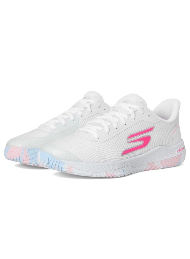 SKECHERS أحذية تدريب نسائية فاير كورت برو 2.0، حواف قماشية صناعية بيضاء، 39.5 EU - Image 1