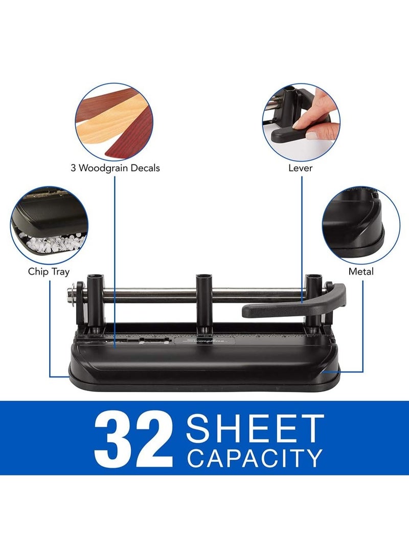 Swingline Swingline 3 Hole Punch Heavy Duty, 32 Sheet Capacity Three Hole Puncher 3 Ring, Adjustable 2-7 Hole Paper Punch, Black & Silver (74350) - Image 3