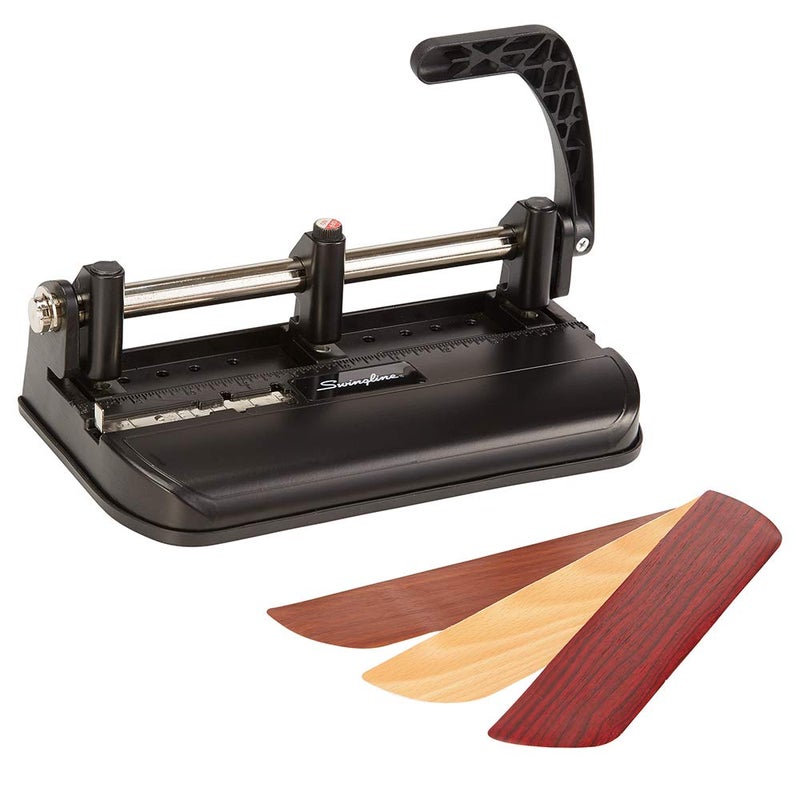 Swingline 3 Hole Punch Heavy Duty, 32 Sheet Capacity Three Hole Puncher 3 Ring, Adjustable 2-7 Hole Paper Punch, Black & Silver (74350) - Image 1