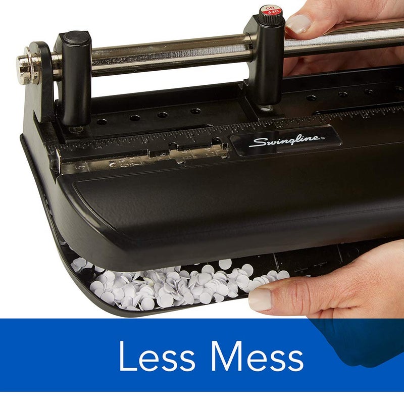 Swingline 3 Hole Punch Heavy Duty, 32 Sheet Capacity Three Hole Puncher 3 Ring, Adjustable 2-7 Hole Paper Punch, Black & Silver (74350) - Image 5