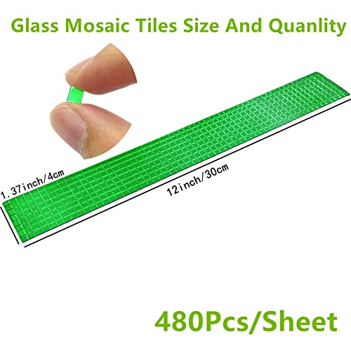 REDODECO 7200Pcs Mirror Mosaic Tiles Disco Ball Tiles SelfAdhesive Real Square Glass Mirror DIY Tiles for Craft DIYSilver Rose Gold Blue Black15 Sheets Green - Image 3
