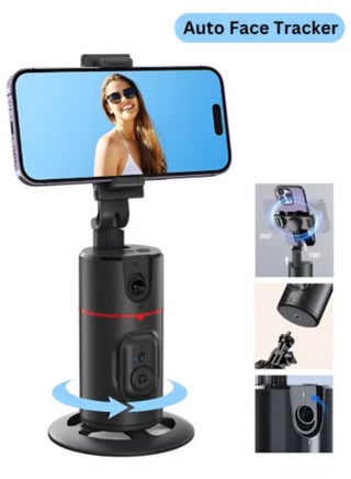 Auto Face Tracking Tripod with 360° Rotation & Remote Control – Smart Selfie Stick with Object Tracking, Gesture Control & Smart Shooting Mode – Adjustable Phone Holder Stand for Vlogging, Streaming, Video Calls & Live Recording – Compatible with iOS & Android Smartphones – Sleek Black Design