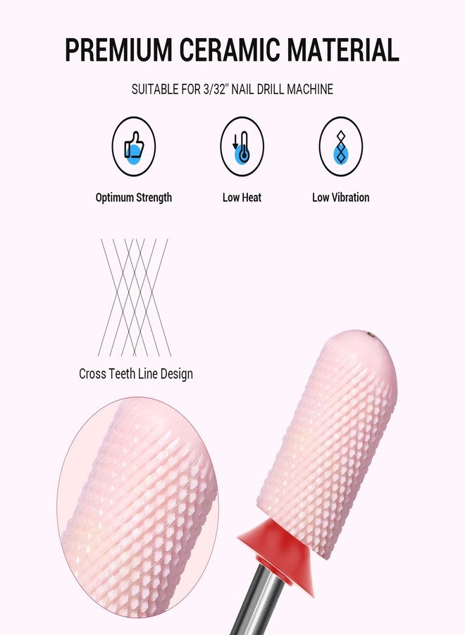 MelodySusie Ceramic Nail Drill Bit, 3/32'' Smooth Round Top Large Barrel Bits, Suitable for Manicure Pedicure Cuticle Gel Polishing, Beginners Bits, Pink, Series Bit-S, Fine - Image 2