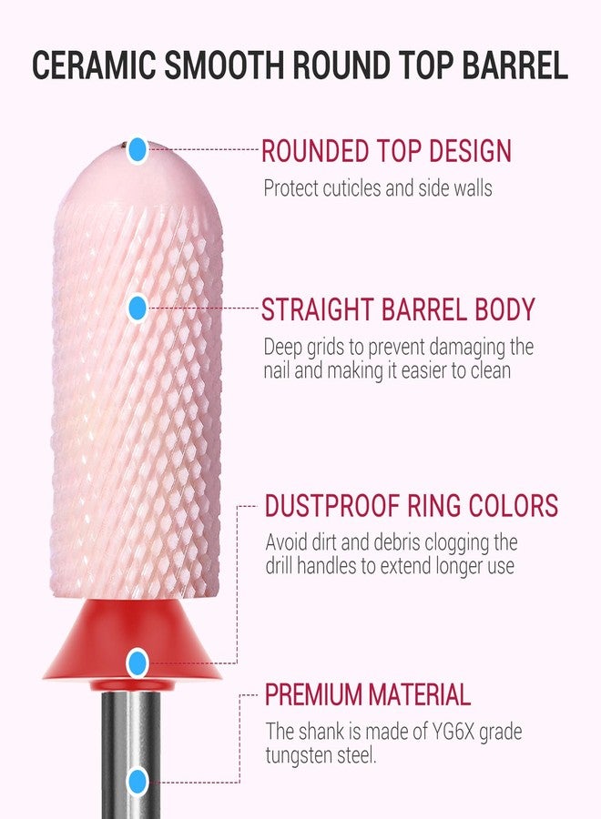 MelodySusie Ceramic Nail Drill Bit, 3/32'' Smooth Round Top Large Barrel Bits, Suitable for Manicure Pedicure Cuticle Gel Polishing, Beginners Bits, Pink, Series Bit-S, Fine - Image 3
