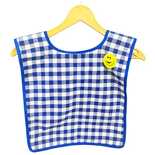 Switchon Waterproof Cotton Kids Apron with Food Mat | Checks Design | Lightweight Multi-Purpose for Boys & Girls (6-13 Years) | School Lunch, Painting, Crafting, Home & Return Gift - Blue and White - Image 3