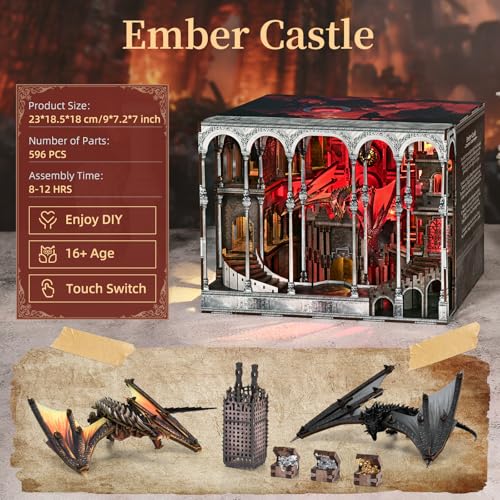 CCCDF Book Nook Kit DIY Miniature Dollhouse Booknook Kit 3D Wooden Puzzle Bookend Bookshelf Insert Decor with LED Light for Teens and Adults Ember Castle - Image 5