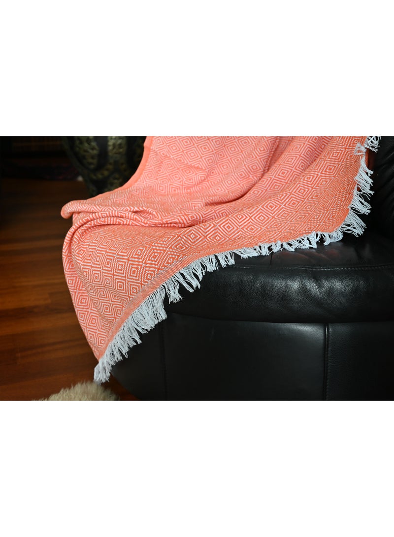 Fabienne Turkish Cotton Throw Blanket Knitted Suitable for Bed, Sofa and Chair Orange 170x200 cm - Image 2