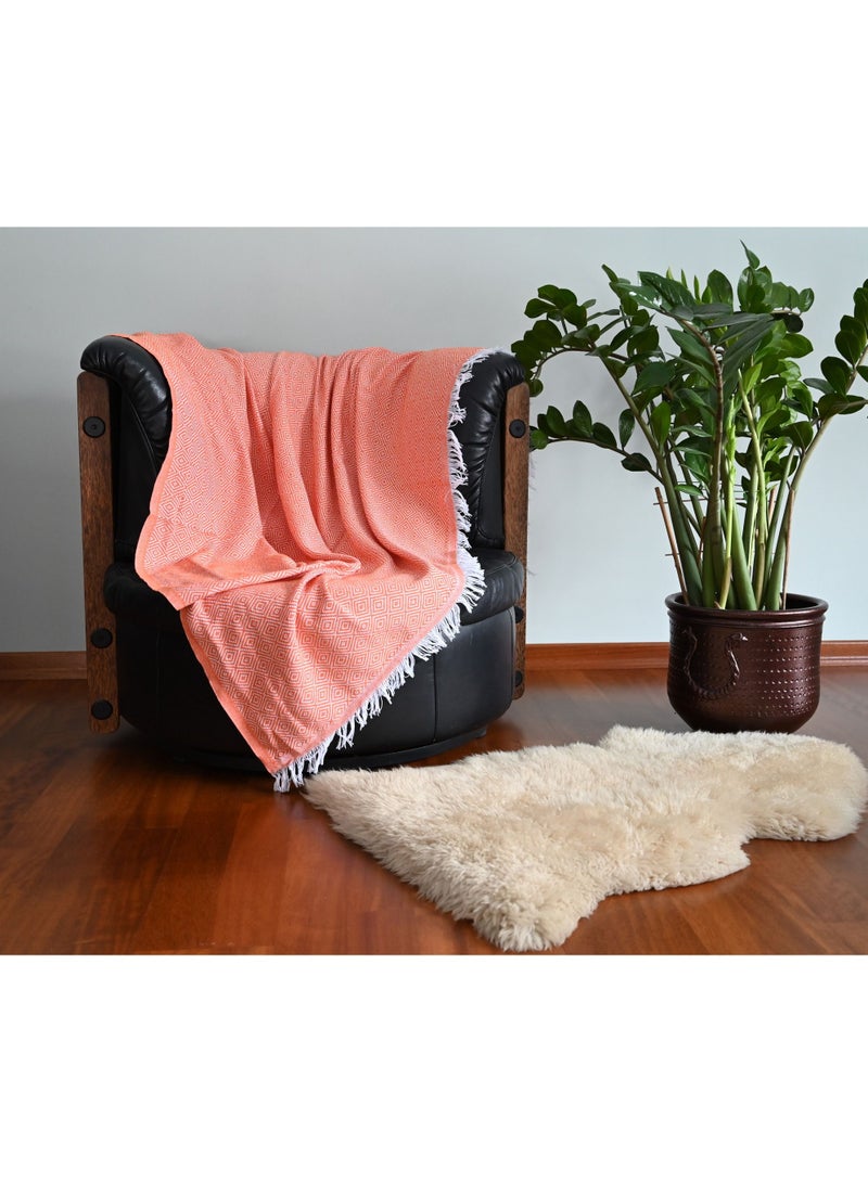 Fabienne Turkish Cotton Throw Blanket Knitted Suitable for Bed, Sofa and Chair Orange 170x200 cm - Image 3