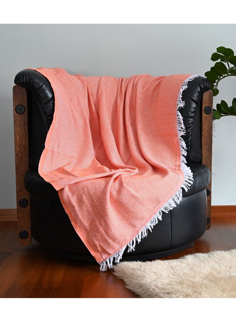 Fabienne Turkish Cotton Throw Blanket Knitted Suitable for Bed, Sofa and Chair Orange 170x200 cm - Image 1