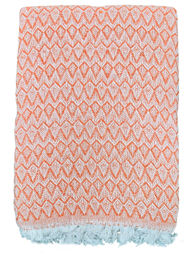 Fabienne Turkish Cotton Throw Blanket Knitted Suitable for Bed, Sofa and Chair Orange 170x200 cm - Image 5