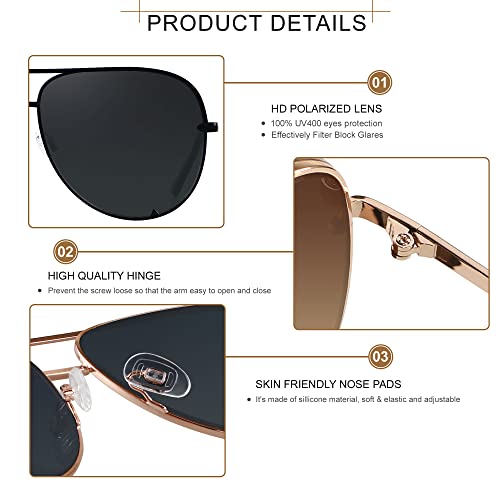 ANDWOOD Oversized Aviator Sunglasses for Women Big Large UV Protection Pilot Sun glasses Double Bridge 2 Pack Polarized Black Brown Shades - Image 4