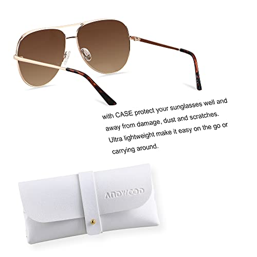 ANDWOOD Oversized Aviator Sunglasses for Women Big Large UV Protection Pilot Sun glasses Double Bridge 2 Pack Polarized Black Brown Shades - Image 3
