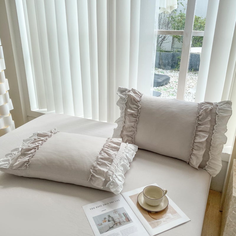 SOUKECHY Shabby Chic 3 Pieces Bedding,Vintage Ruffled Queen Duvet Cover Set with 2 Layers Ruffles,Soft Brushed Microfiber Set with Zipper Closure,Lightweight Duvet Cover Set - Image 4