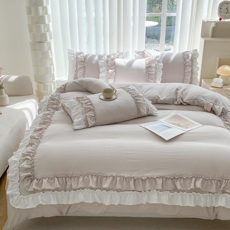 SOUKECHY Shabby Chic 3 Pieces Bedding,Vintage Ruffled Queen Duvet Cover Set with 2 Layers Ruffles,Soft Brushed Microfiber Set with Zipper Closure,Lightweight Duvet Cover Set - Image 3