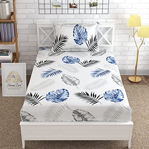 Nirwana Decor Microfiber Fitzy 280 TC Fitted bedsheet Single Size, Elastic bedsheet,36x78 inches + 10 inches Drop, with 1 Pillow Cover (Blue Flowers, 36" x 78") - Image 1