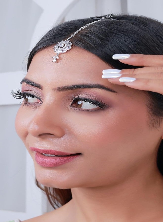 Tanaira تانايرا تيكّا فضية مرصعة بالحجر للنساء، ماانغتيكا صغيرة مرصعة بالكريستال (فضي) - Image 3