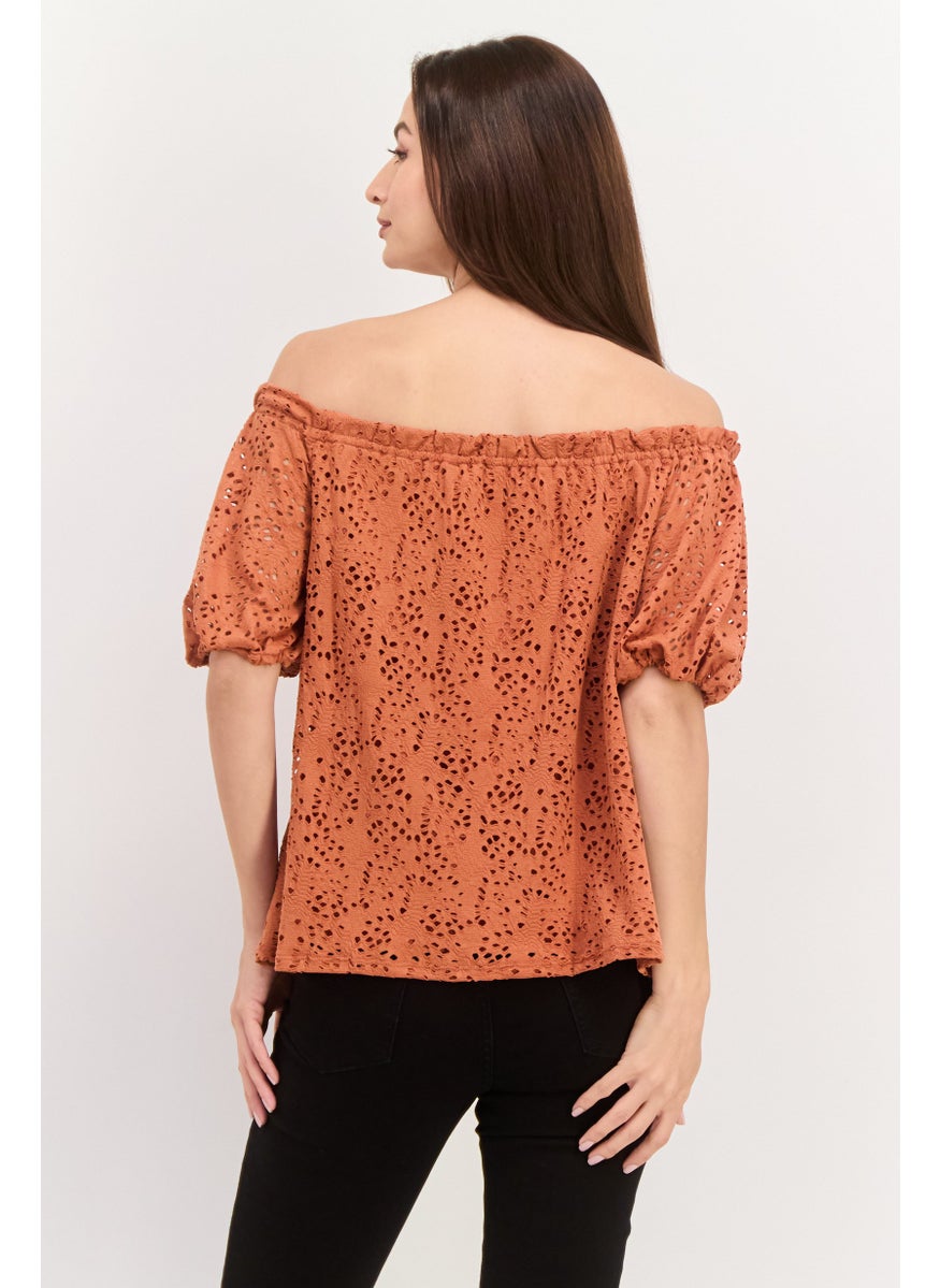 VINCE CAMUTO - Women Off Shoulder Puffed Sleeves Textured Top, Brown - Image 1