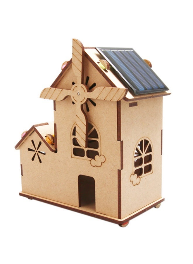 مجموعة تركيب خشبية بالطاقة الشمسية: بيت شمسي + مروحة مع إضاءة LED – لعبة تعليمية STEM للعلوم والفيزياء - Image 2