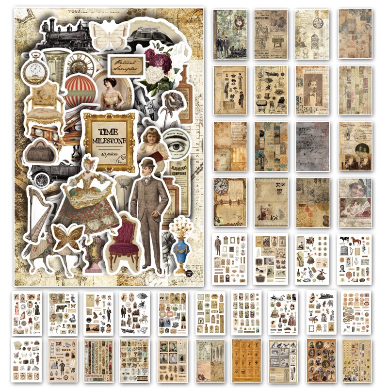 Prstincol Vintage Aesthetic Washi Stickers and Papers for Scrapbooking, Ephemera Book for Art Journaling with Retro Nostalgic Theme Stickers and Decoupage Papers for Junk Journal Bullet Journal - Image 1