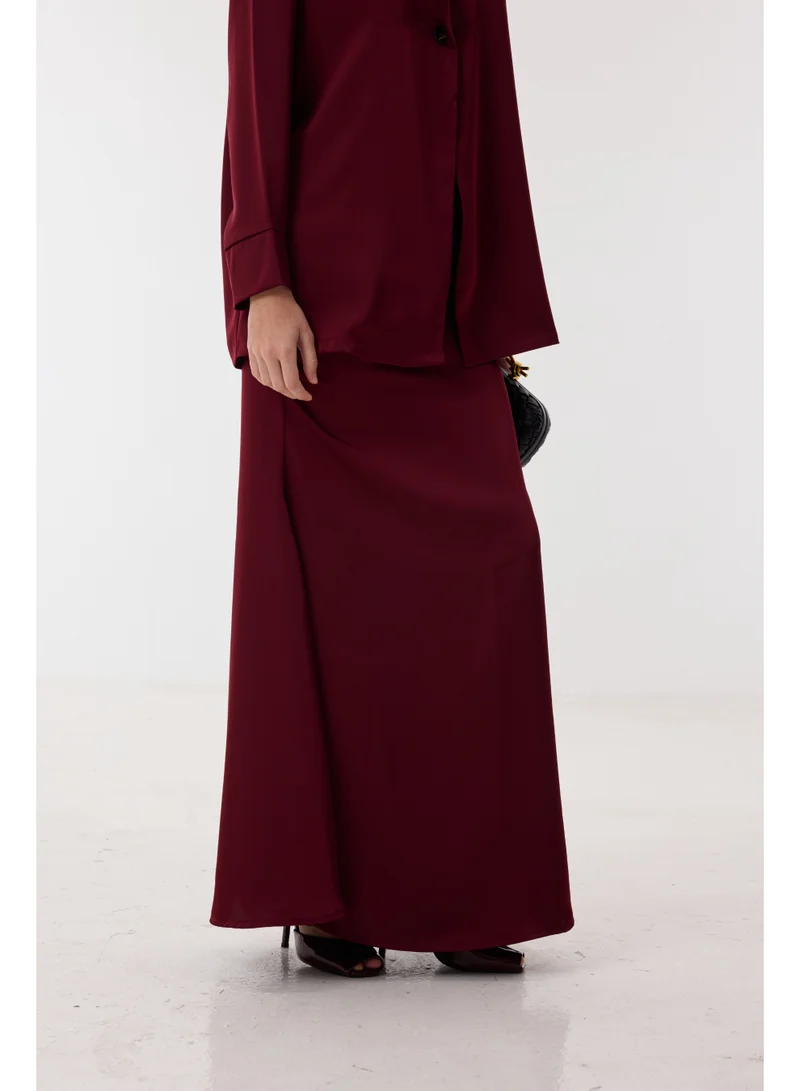 Ashita Fernandes Poly Satin Relaxed-Fit Collared Blazer Shirt with Full Sleeves – Wine