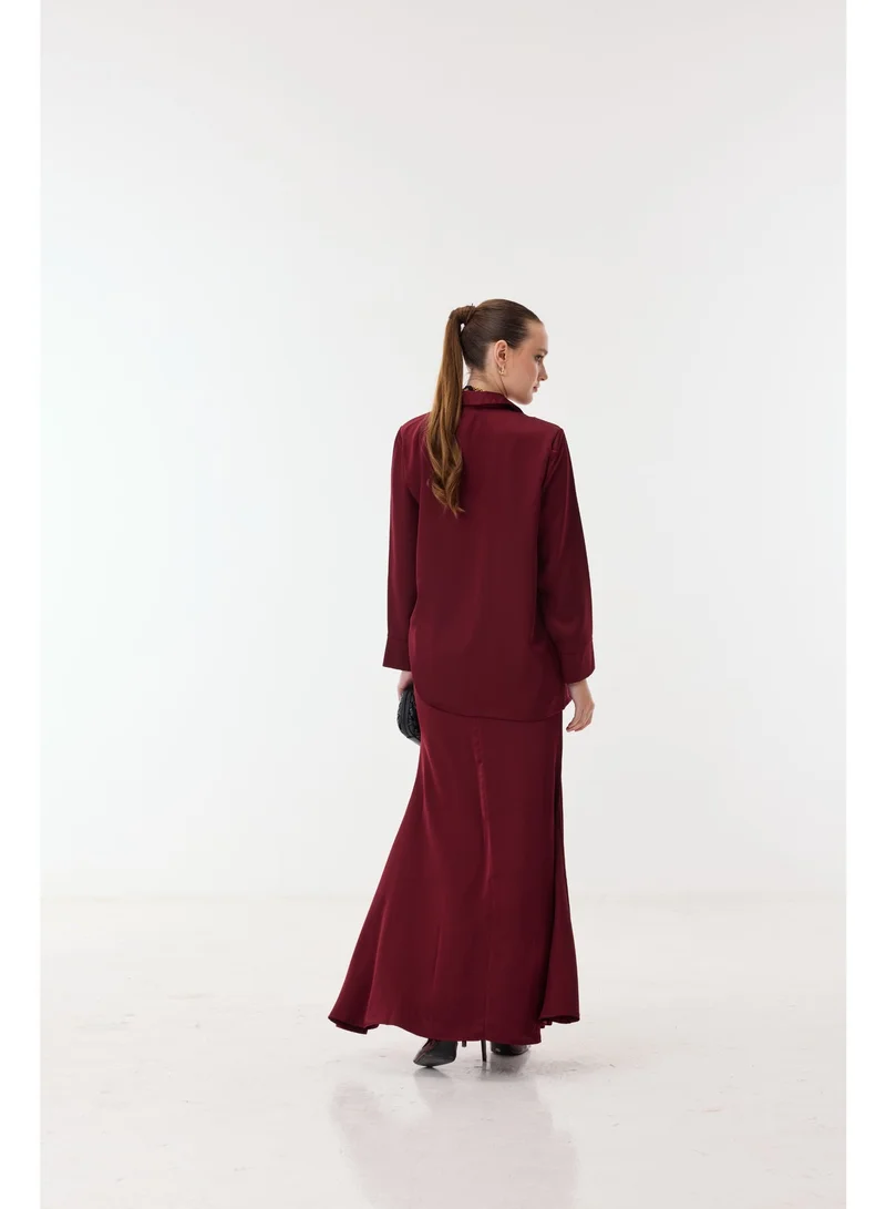 أشيتا فرنانديز بليزر قميص بياقة من الساتان بقصة مريحة وأكمام كاملة - لون نبيتي