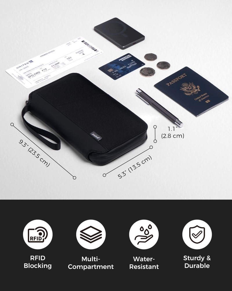 pack all Travel Passport Holder with RFID Blocker, Water-Resistant Passport Wallet with Wrist Strap, Multiple Family Airplane Document Organizer for Cards, Boarding Pass, ID, Cash, Tickets - Image 3
