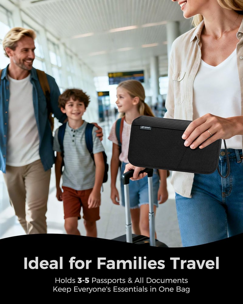 pack all Travel Passport Holder with RFID Blocker, Water-Resistant Passport Wallet with Wrist Strap, Multiple Family Airplane Document Organizer for Cards, Boarding Pass, ID, Cash, Tickets - Image 2
