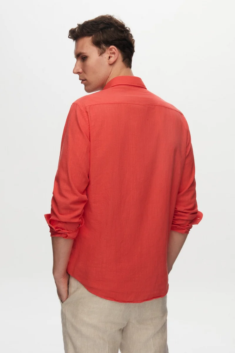 D'S DAMAT Slim Fit Pomegranate Flower Button-down Collar 100% Cotton Summer Flamed Linen Look Shirt 6HC02ORT63265