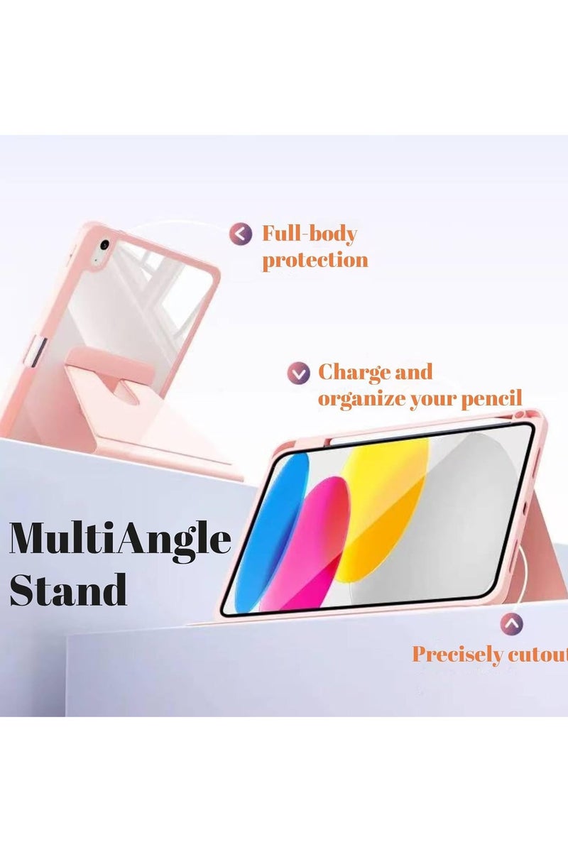 VKL Hybrid Case Compatible with iPad A16 11th Generation 11" 2025/10th Generation 10.9" 2022, Clear Acrylic Multi-Angle Hard PC Case with Pen Holder Protective Stand Cover for iPad A16 (Pink) - Image 3