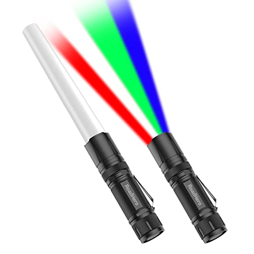 RoadHero 2 Pack 12 Inch Multi Color LED Flashlight Traffic Control Wand, 4 Colors in 1, Safety Signal Light Traffic Baton for Night Version and Parking Directing - Image 1