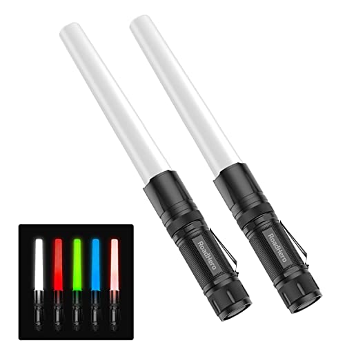 RoadHero 2 Pack 12 Inch Multi Color LED Flashlight Traffic Control Wand, 4 Colors in 1, Safety Signal Light Traffic Baton for Night Version and Parking Directing - Image 2